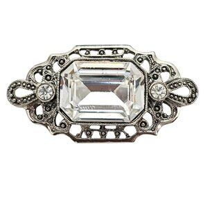 1928 Brand Art Deco Style Brooch Clear Rhinestone Pin